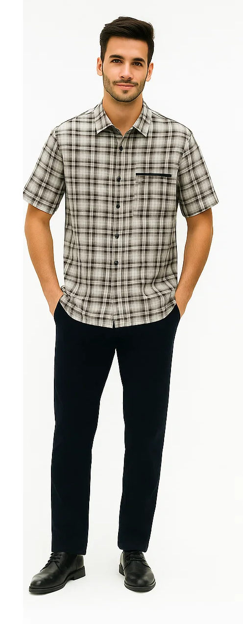 Mens Textured Plaid Walking Suit in black/white by Dreams by Zacchi â€“ 2 Piece Leisure Outfit with Matching Shirt and Pants - $99