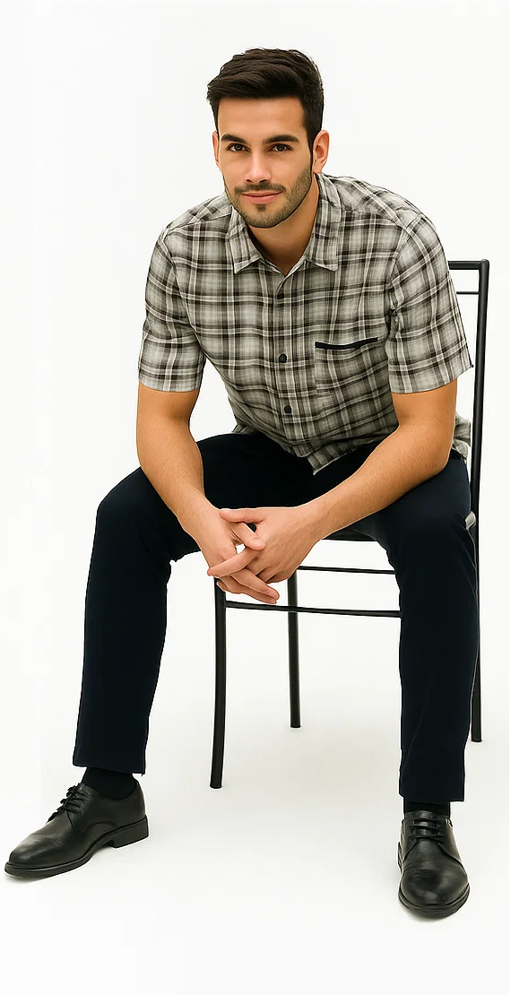 Mens Textured Plaid Walking Suit in black/white by Dreams by Zacchi â€“ 2 Piece Leisure Outfit with Matching Shirt and Pants - $99