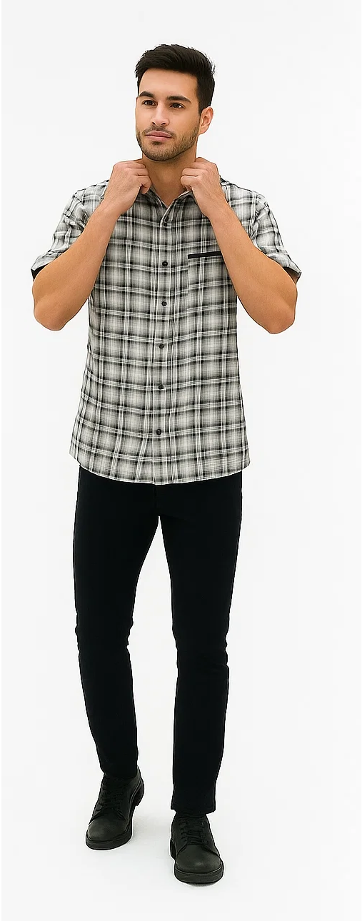Mens Textured Plaid Walking Suit in black/white by Dreams by Zacchi â€“ 2 Piece Leisure Outfit with Matching Shirt and Pants - $99