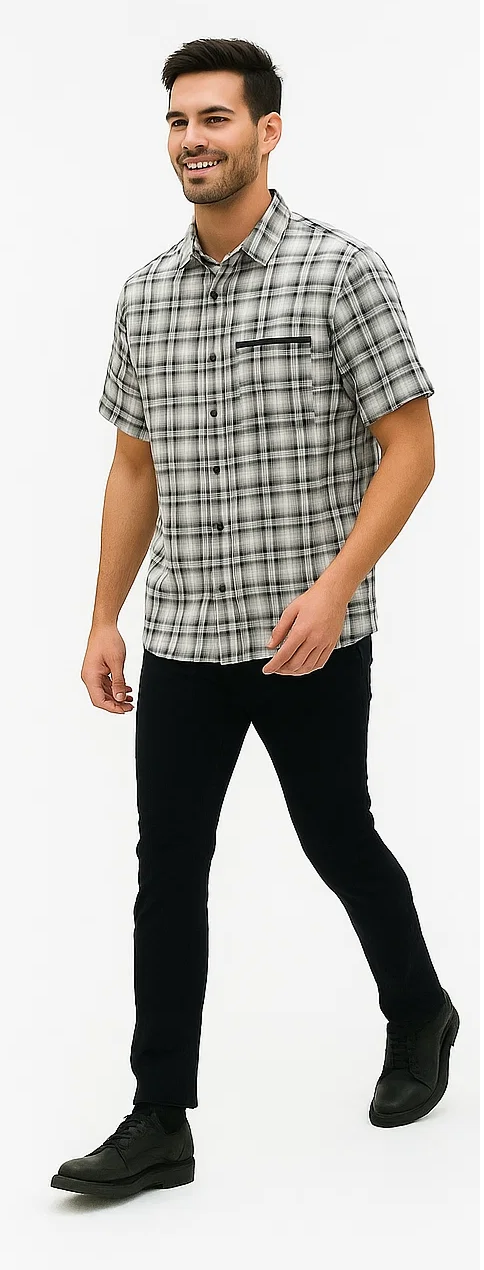 Mens Textured Plaid Walking Suit in black/white by Dreams by Zacchi â€“ 2 Piece Leisure Outfit with Matching Shirt and Pants - $99
