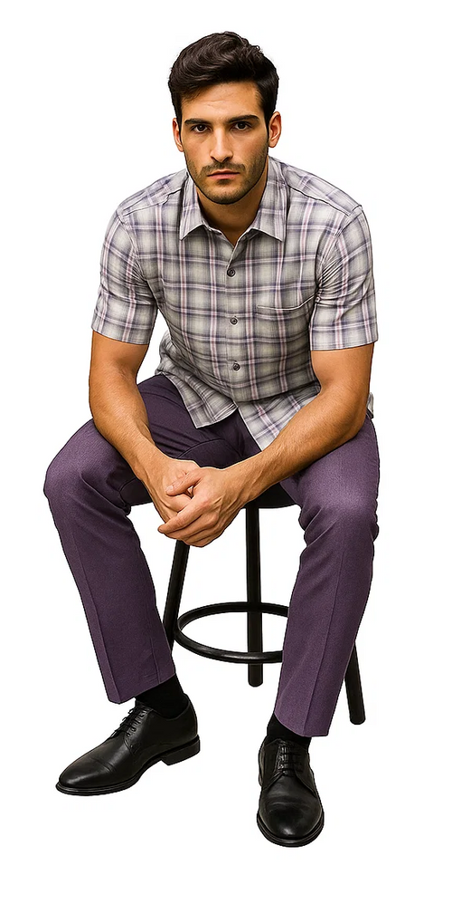 Mens Textured Plaid Walking Suit in lavender/offwhite by Dreams by Zacchi â€“ 2 Piece Leisure Outfit with Matching Shirt and Pant-$99