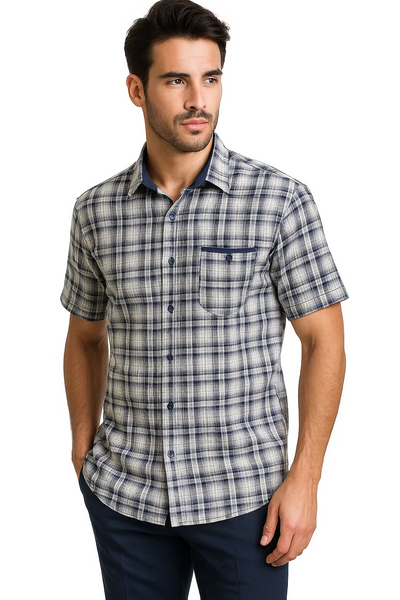 Mens Textured Plaid Walking Suit in Navy/white by Dreams by Zacchi â€“ 2 Piece Leisure Outfit-matching-shirt-and-pants-$99