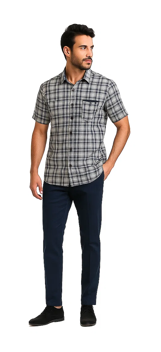 Mens Textured Plaid Walking Suit in Navy/white by Dreams by Zacchi â€“ 2 Piece Leisure Outfit-matching-shirt-and-pants-$99