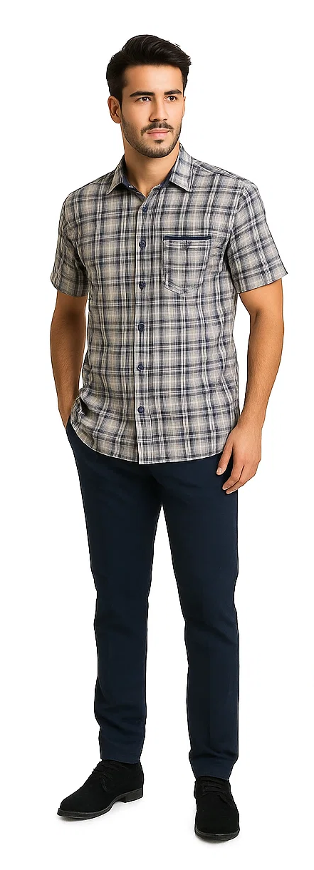Mens Textured Plaid Walking Suit in Navy/white by Dreams by Zacchi â€“ 2 Piece Leisure Outfit-matching-shirt-and-pants-$99