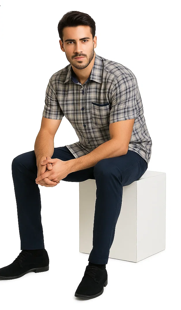 Mens Textured Plaid Walking Suit in Navy/white by Dreams by Zacchi â€“ 2 Piece Leisure Outfit-matching-shirt-and-pants-$99