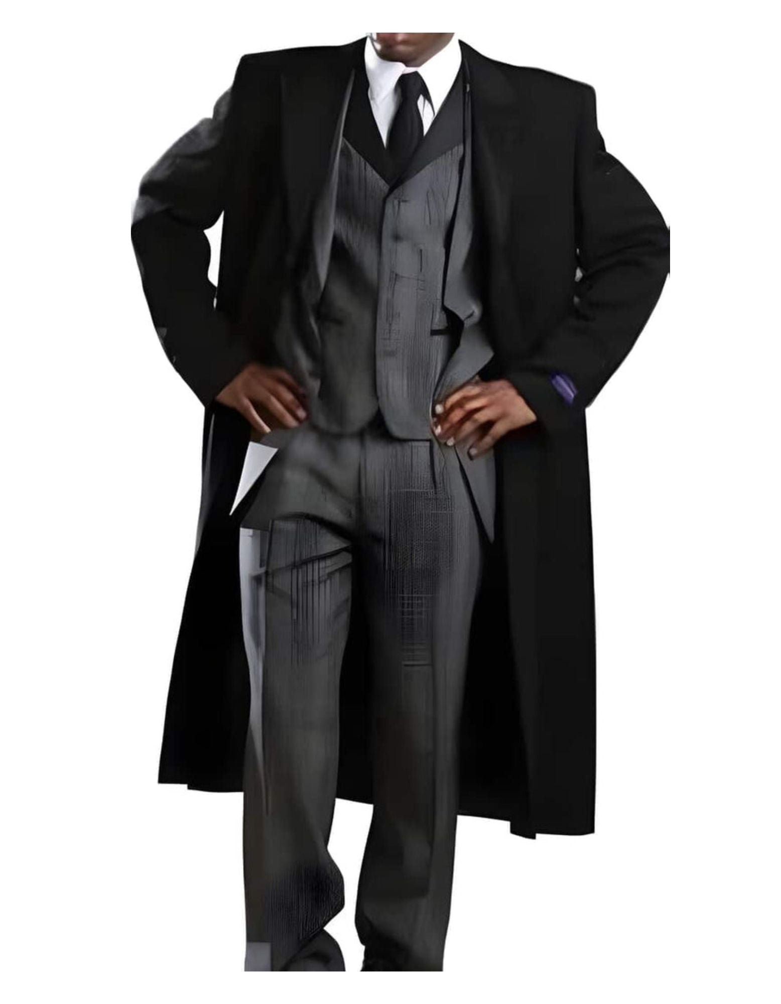 Mens Three Button Coat Classic Full Length Fashion Top Coat Black - Coat Size 38