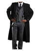 Mens Three Button Coat Classic Full Length Fashion Top Coat Black