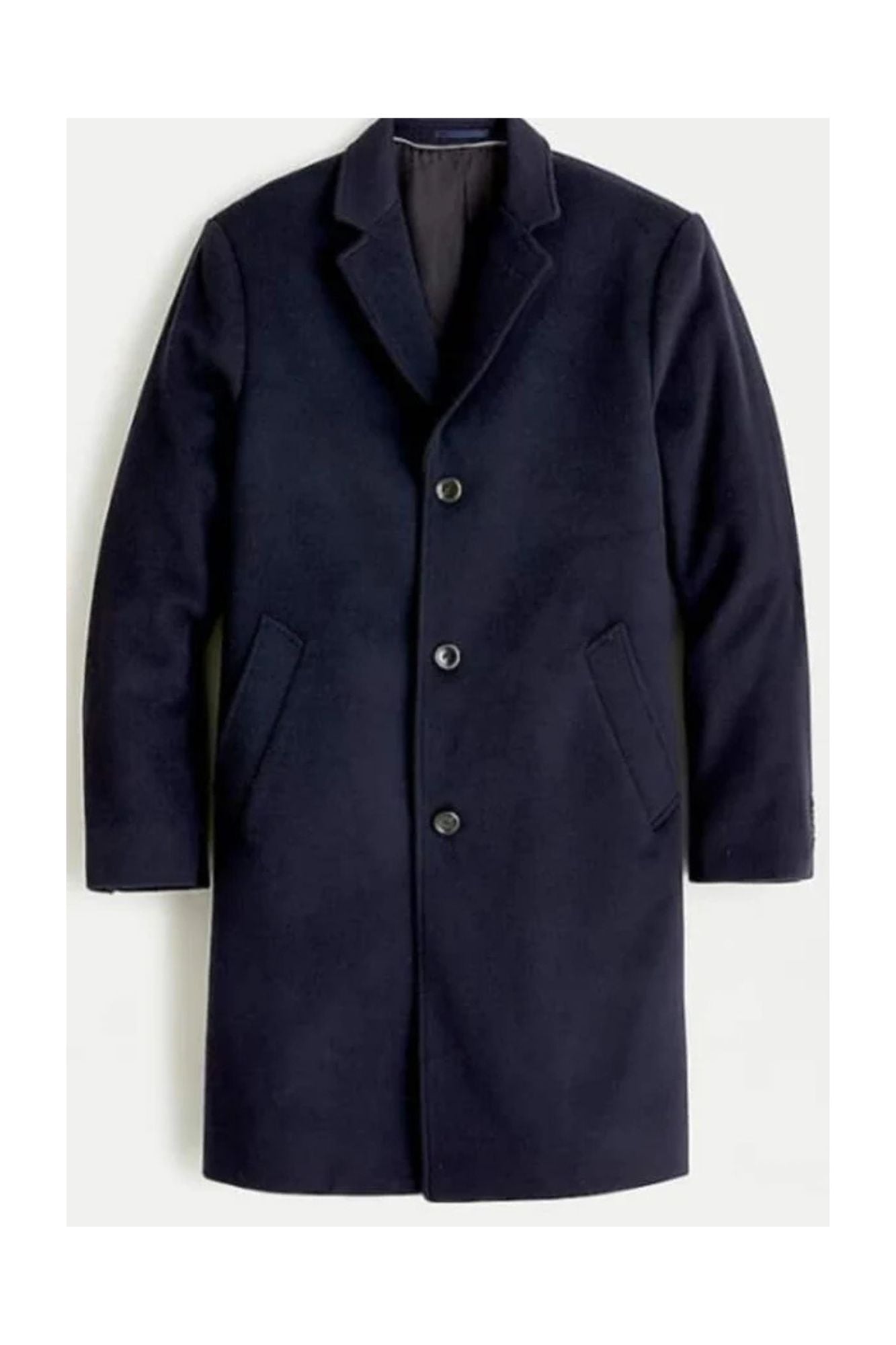 Men's Three Button Notch Label Topcoat In Wool-Cashmere Navy - Coat Size 38