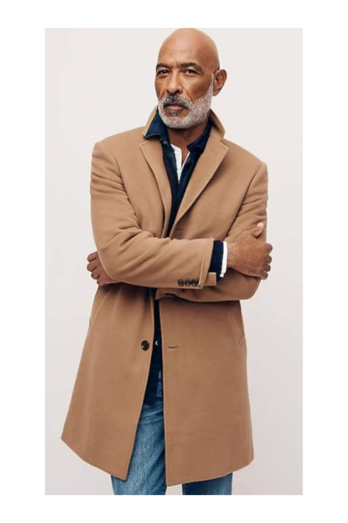 Men's Three Button Notch Lapel Wool-Cashmere Toffee Topcoat