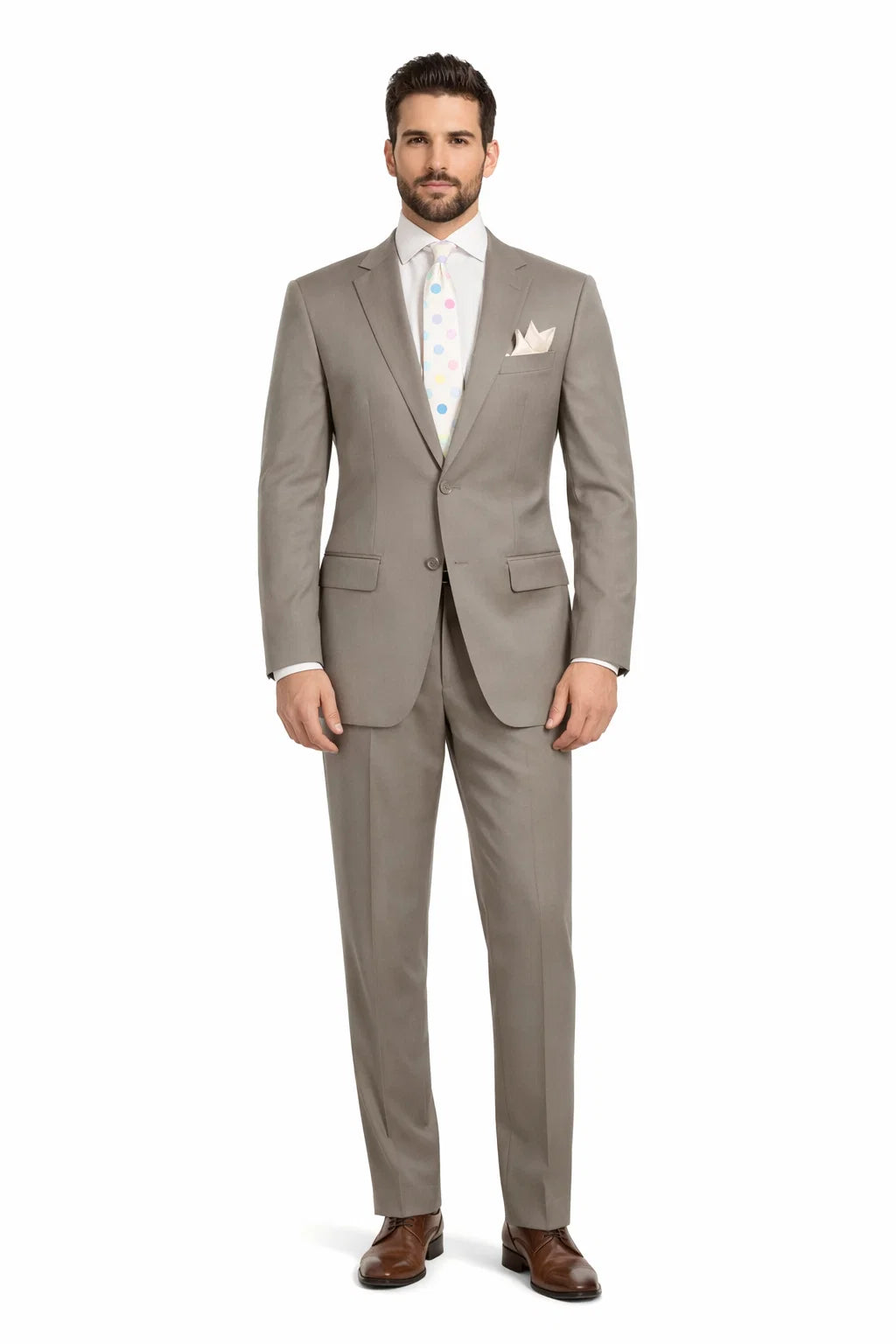 "Beige Modern Fit Two-Button Suit for Tall Men - 100% Wool" - 34 Short