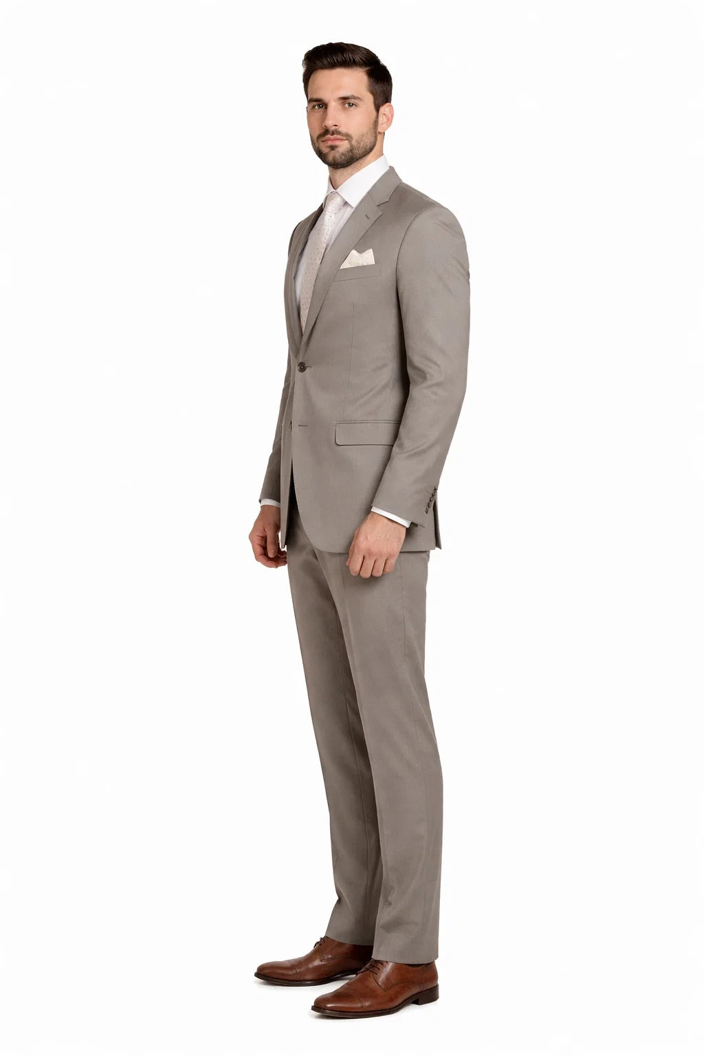 "Beige Modern Fit Two-Button Suit for Tall Men - 100% Wool" - 34 Short