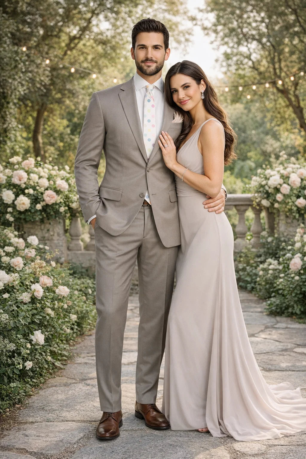 "Beige Modern Fit Two-Button Suit for Tall Men - 100% Wool" - 34 Short