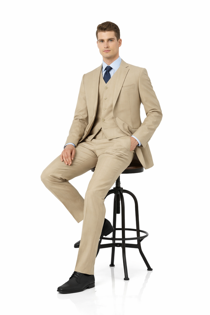 Modern Fit - Men's Two Button Modern Fit Suits Tan Suit-New Designer Collection