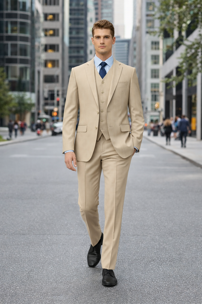 Modern Fit - Men's Two Button Modern Fit Suits Tan Suit-New Designer Collection