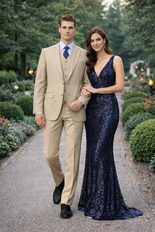 Modern Fit - Men's Two Button Modern Fit Suits Tan Suit-New Designer Collection