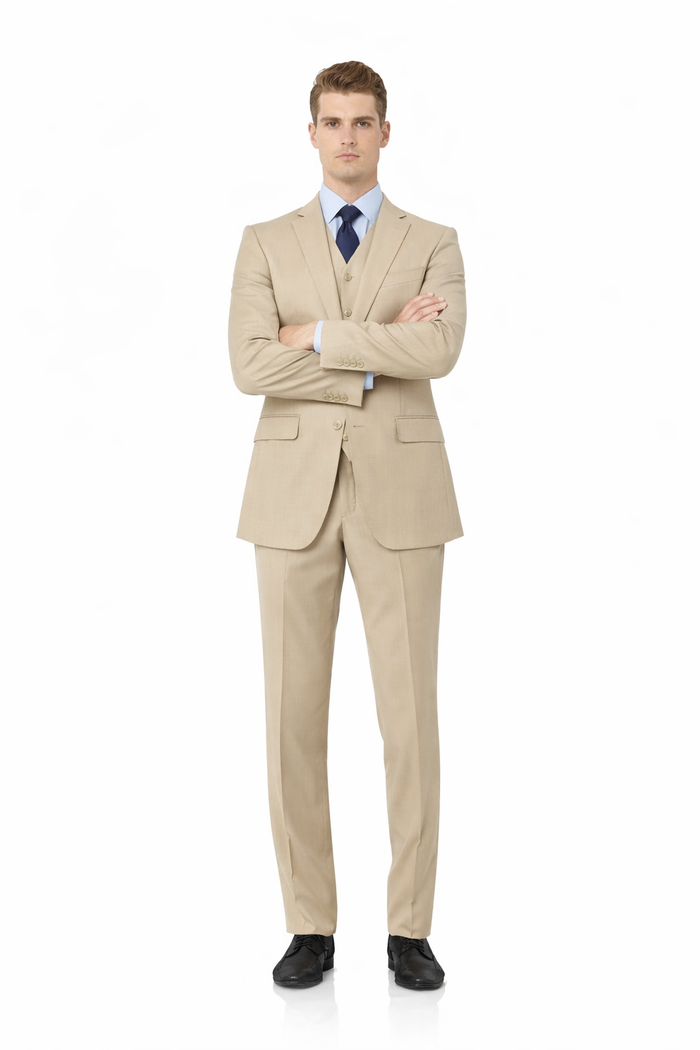 Modern Fit - Men's Two Button Modern Fit Suits Tan Suit-New Designer Collection