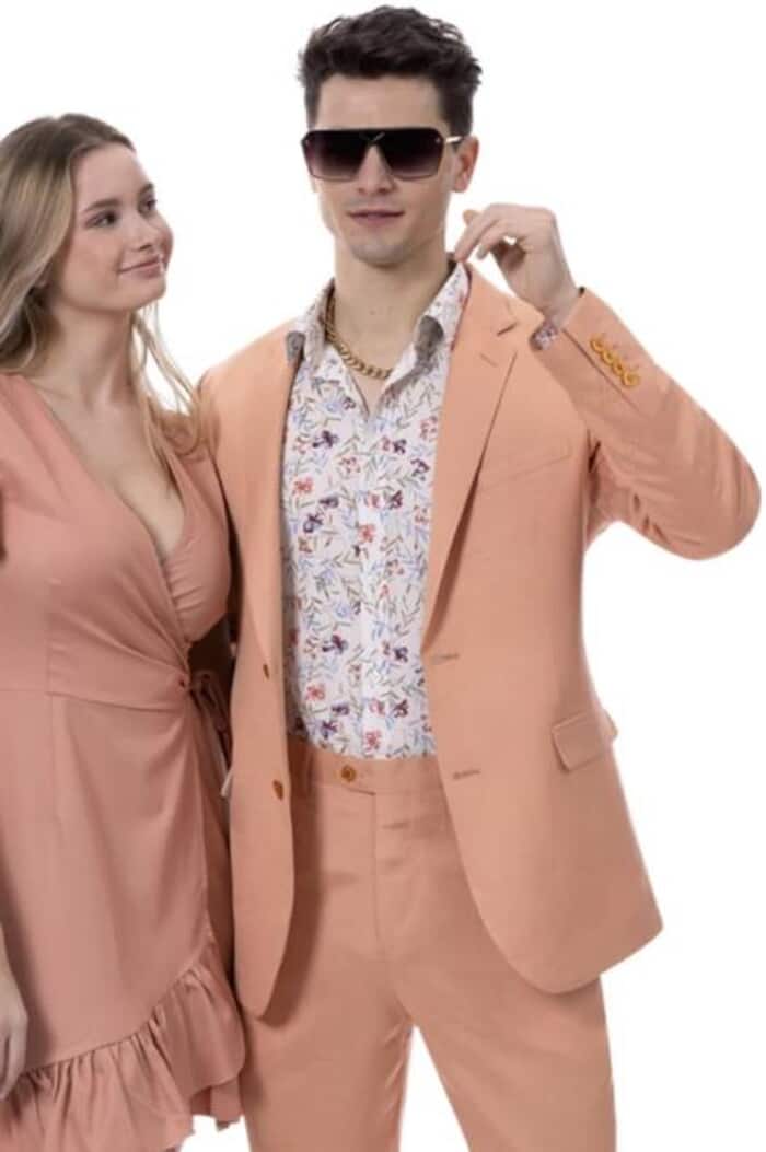 Mens Big and Tall Linen Suits - Salmon Summer Fabric Suit