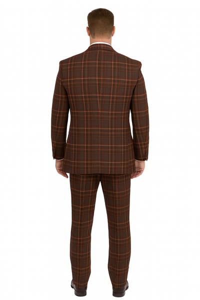 Mens Two Button Peak Lapel Suit Brown ~ Yellow-New Designer Collection