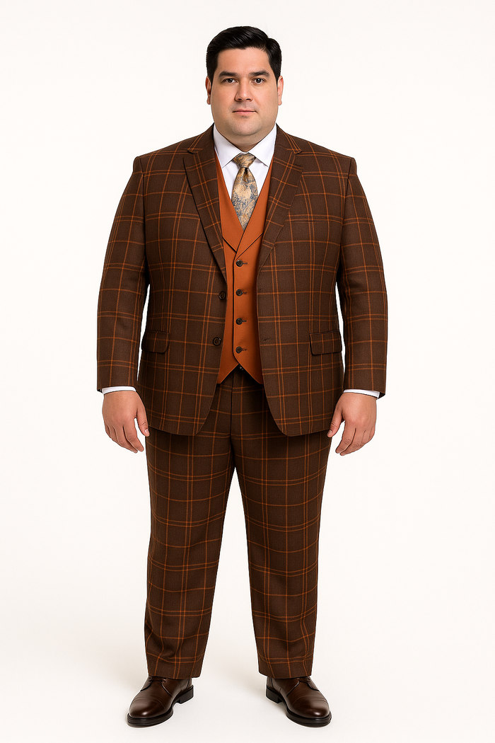 Mens Two Button Peak Lapel Suit Brown ~ Yellow-New Designer Collection