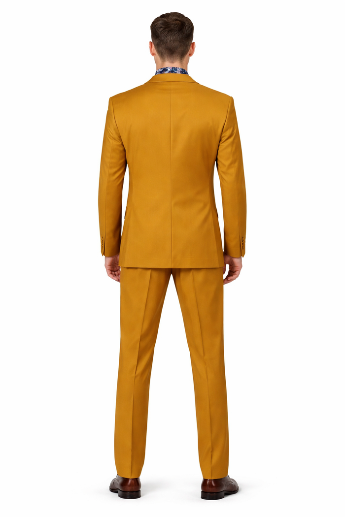 Mens Two Button Peak Lapel Suit Gold