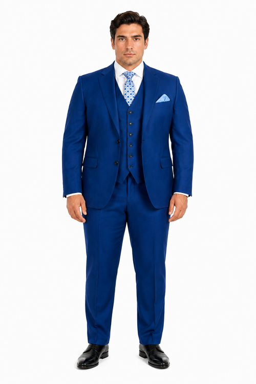 "Blue Sharkskin Business Suit for Men - Two Button Vested Style"