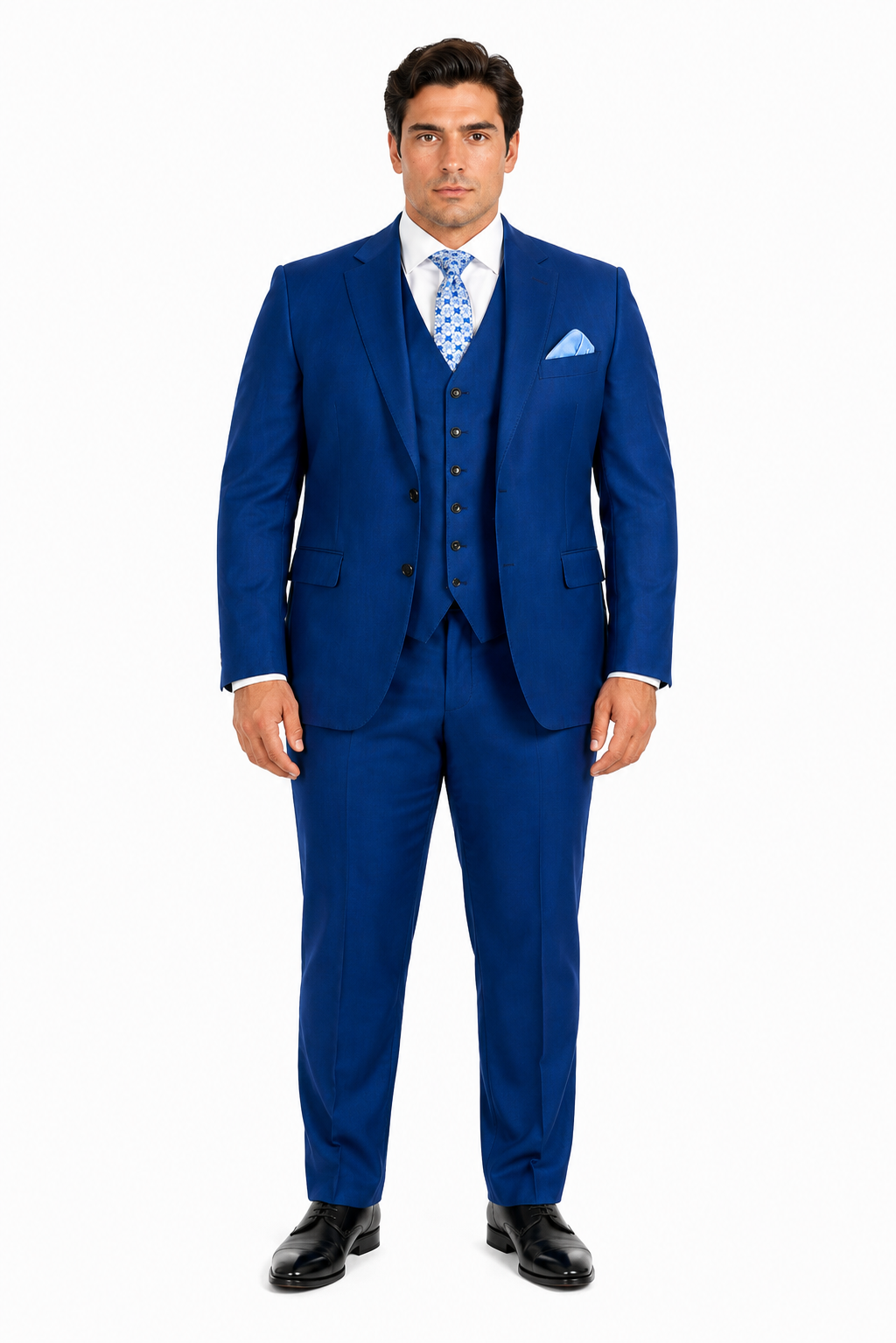 "Blue Sharkskin Business Suit for Men - Two Button Vested Style"