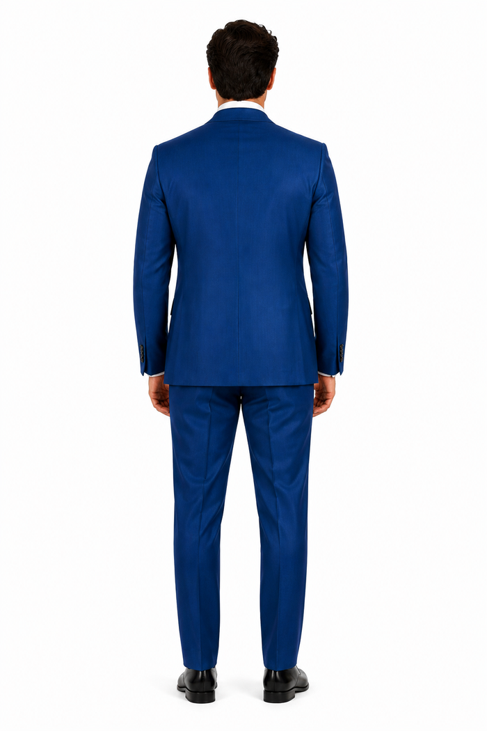 "Blue Sharkskin Business Suit for Men - Two Button Vested Style"