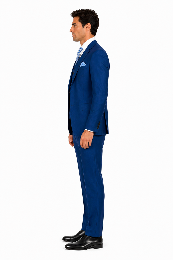 "Blue Sharkskin Business Suit for Men - Two Button Vested Style"