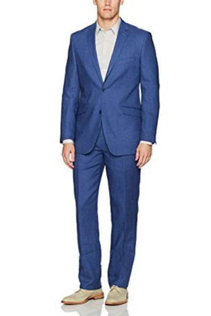 Mens Big and Tall Linen Suits - Indigo ~ Cobalt Blue Summer Fabric Suit - 38 Short Jacket+32 Waist Adjustable 28to34)(Height: 5’4”to5’7”)(Neck 15-16.5)S-M)ggg