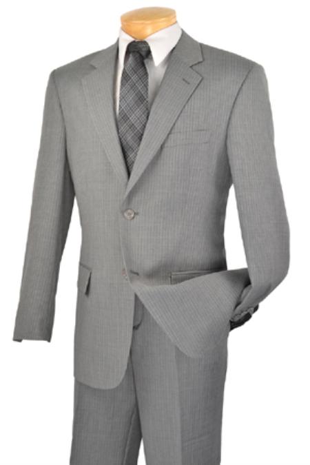 Light Grey Pinstripe Suit - Side Vented Flat Front Pants Modern Fit