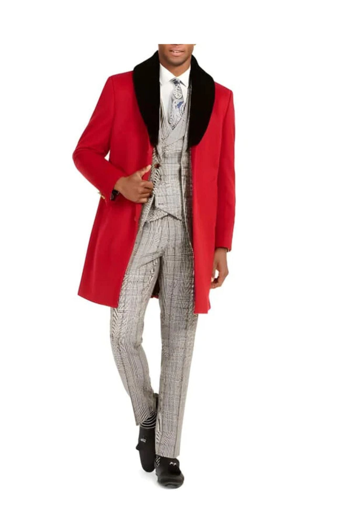 Men's Two Front Slash Pockets Fully Lined Faux-Fur Trim Overcoat - Coat Size 38