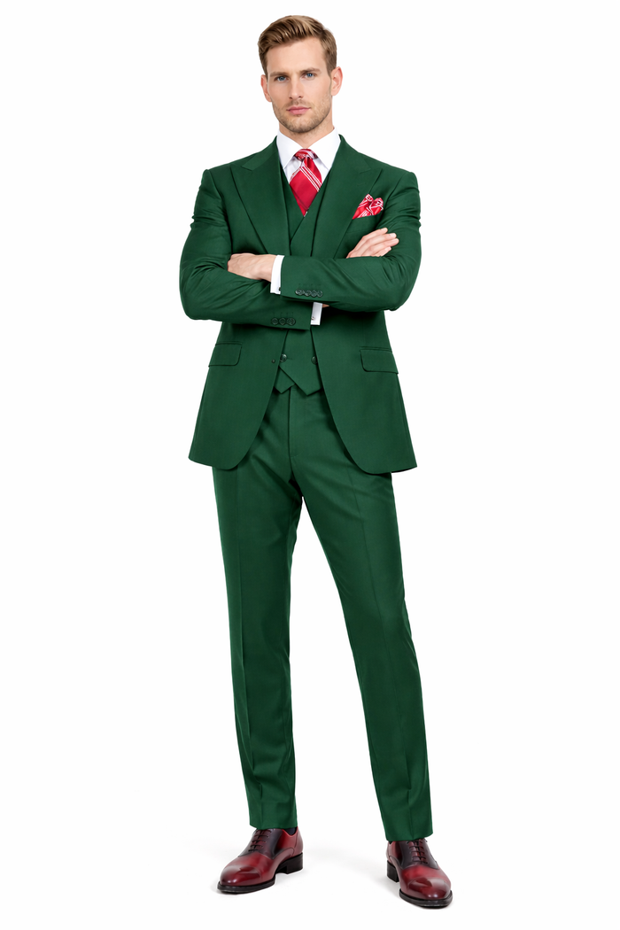 Mens Urban Hunter Green Suit - Double Breasted Vest Pleated Pants-New Designer Collection