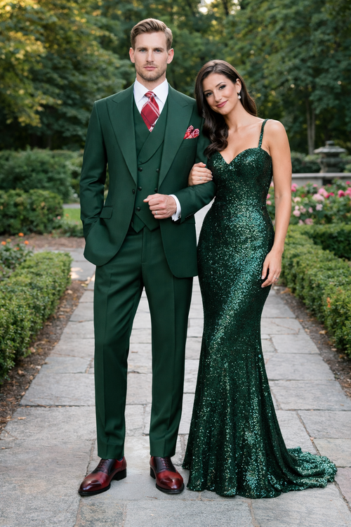 Mens Urban Hunter Green Suit - Double Breasted Vest Pleated Pants-New Designer Collection