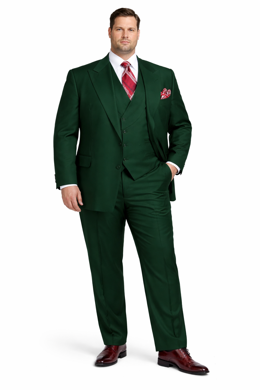 Mens Urban Hunter Green Suit - Double Breasted Vest Pleated Pants-New Designer Collection - 34 Short or Extra Small