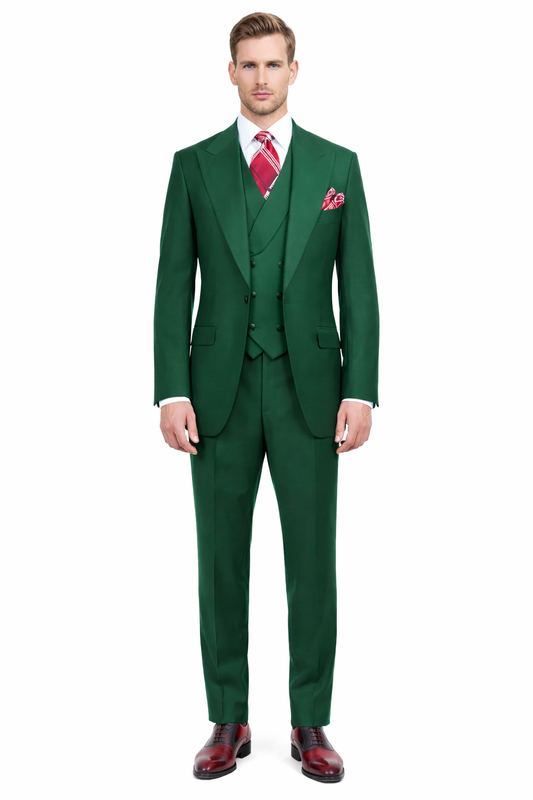 Mens Urban Hunter Green Suit - Double Breasted Vest Pleated Pants-New Designer Collection