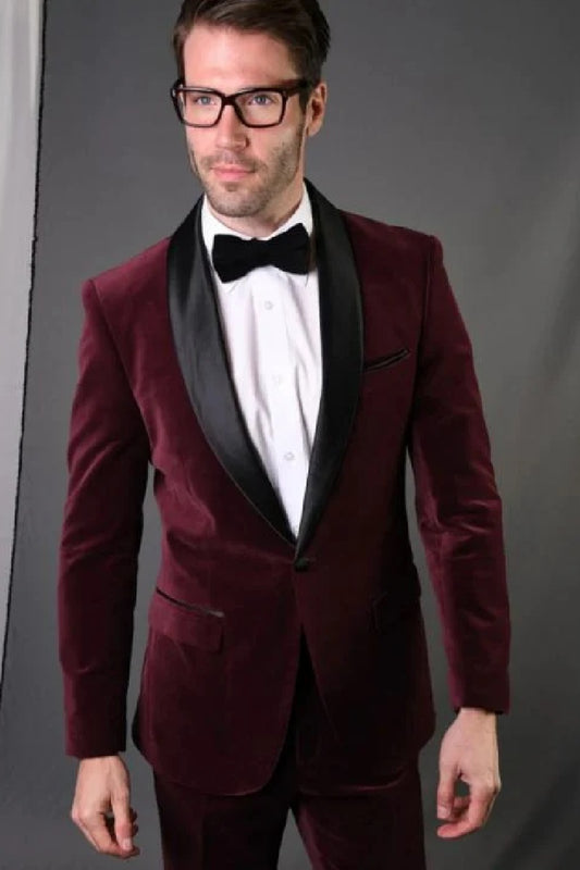 Mens Velvet Burgundy Dinner Jacket - Mens Evening jackets - Tuxedo Dinner Jacket