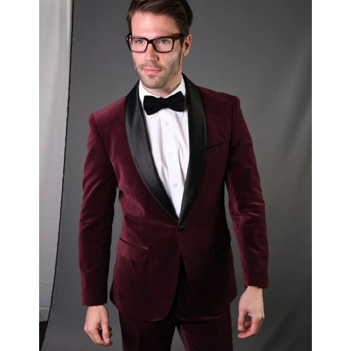 Mens Velvet Burgundy Dinner Jacket - Mens Evening jackets - Tuxedo Dinner Jacket