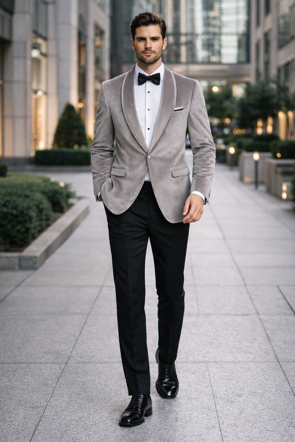 Men's Platinum Velvet Dinner Jacket with Satin Shawl Lapel | Formal Wedding Prom Blazer - 36 Short