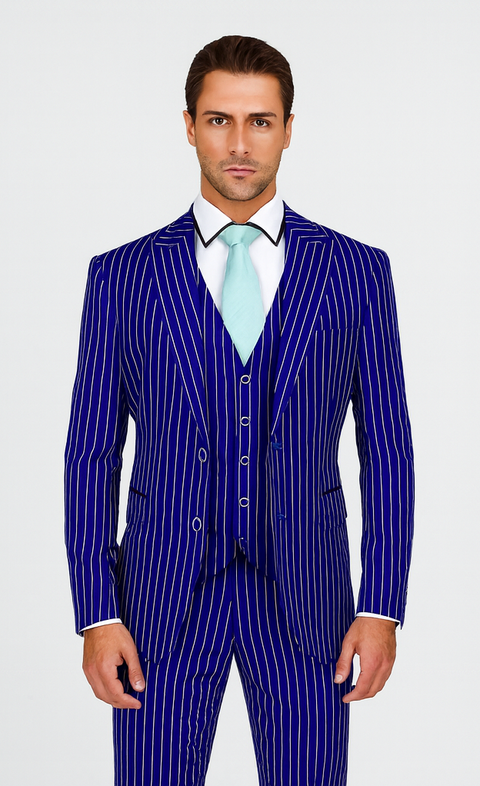 Mens Vested Gangster Pinstripe 1920's Suit in Blue