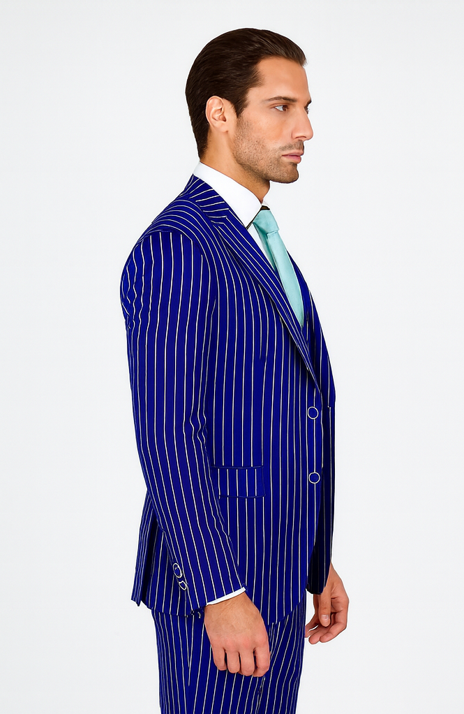 Mens Vested Gangster Pinstripe 1920's Suit in Blue - 36 Short