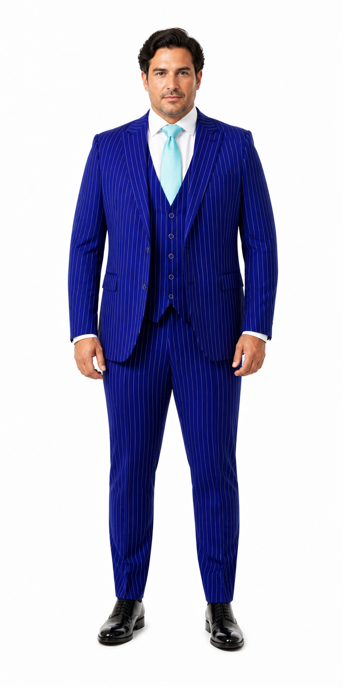 Mens Vested Gangster Pinstripe 1920's Suit in Blue