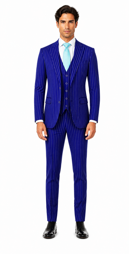 Mens Vested Gangster Pinstripe 1920's Suit in Blue