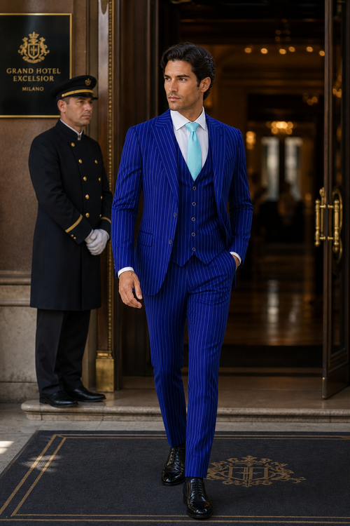 Mens Vested Gangster Pinstripe 1920's Suit in Blue