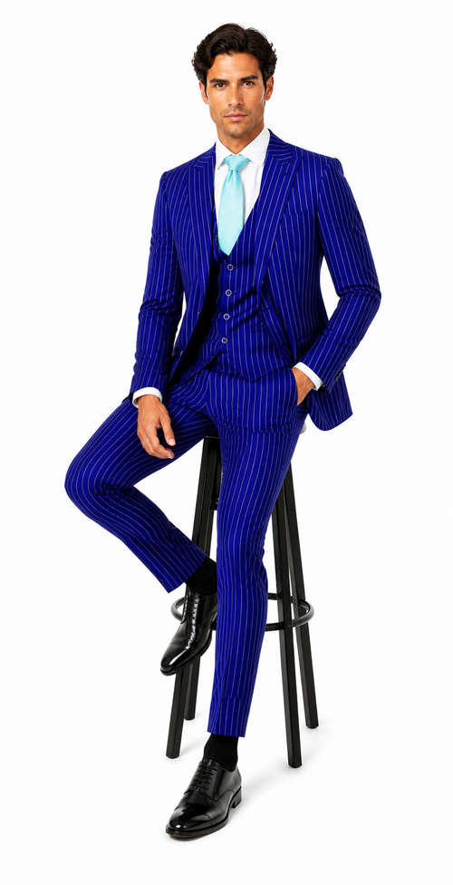 Mens Vested Gangster Pinstripe 1920's Suit in Blue