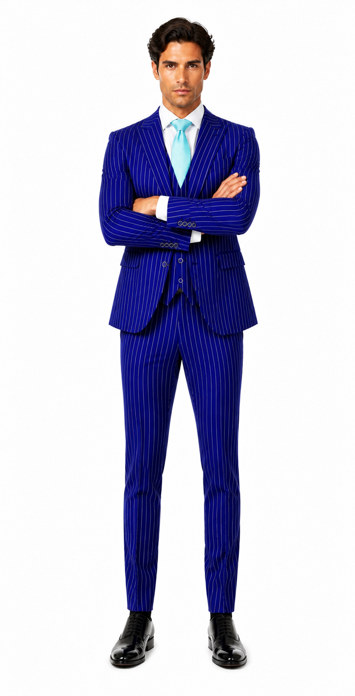 Mens Vested Gangster Pinstripe 1920's Suit in Blue