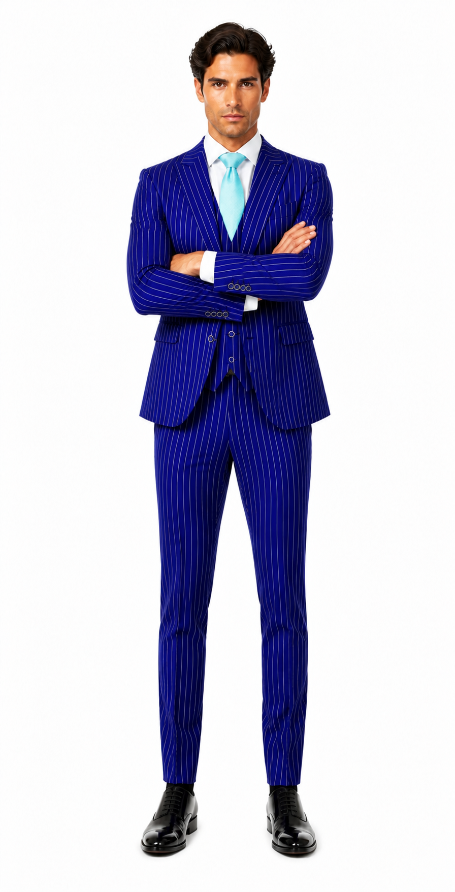 Mens Vested Gangster Pinstripe 1920's Suit in Blue