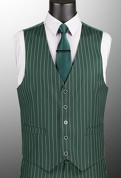 Harlem Nights Suits for Men - Mens Vested Suit 3 Piece Hunter Green Pinstripe F-V2RS9 - 34 Short or Extra Small