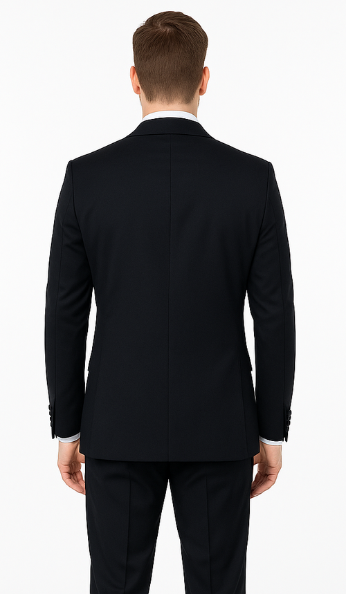 Mens Vested Wool Tuxedo with Velvet Shawl Lapel in Navy