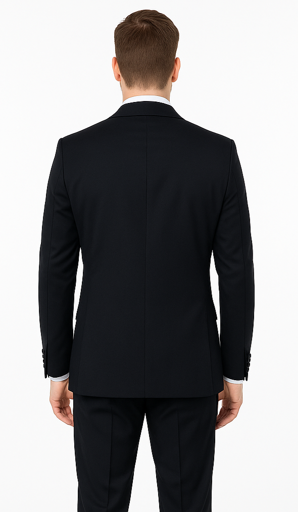 Mens Vested Wool Tuxedo with Velvet Shawl Lapel in Navy - 34 Short