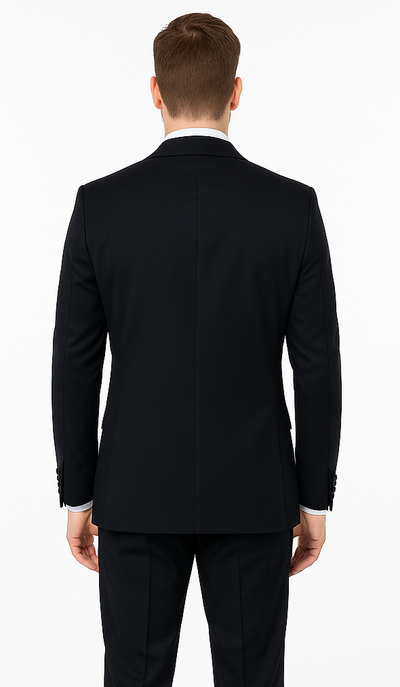 Mens Vested Wool Tuxedo with Velvet Shawl Lapel in Navy